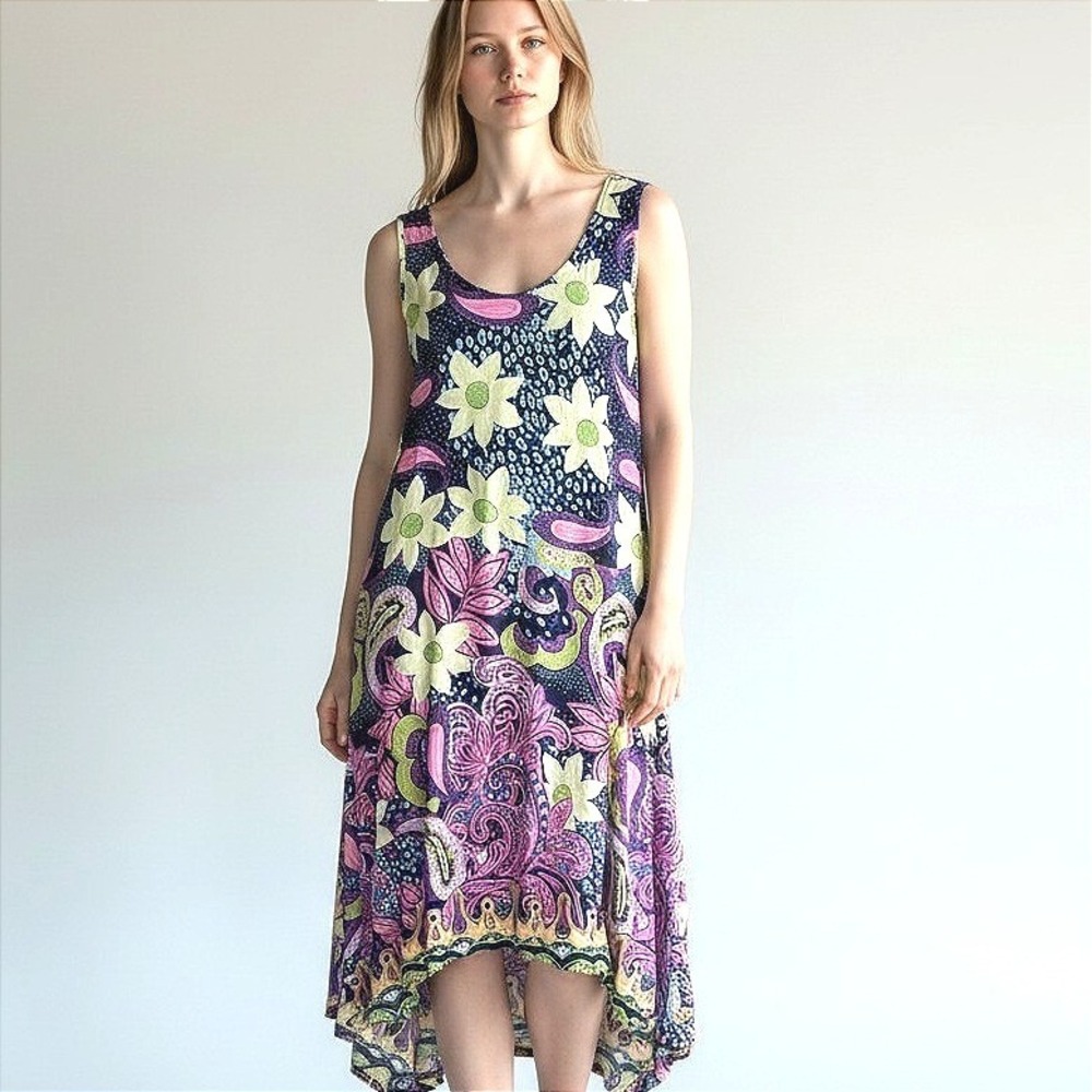 Reborn Womens Medium Floral Paisley Hem Sleeveless Dress Purple